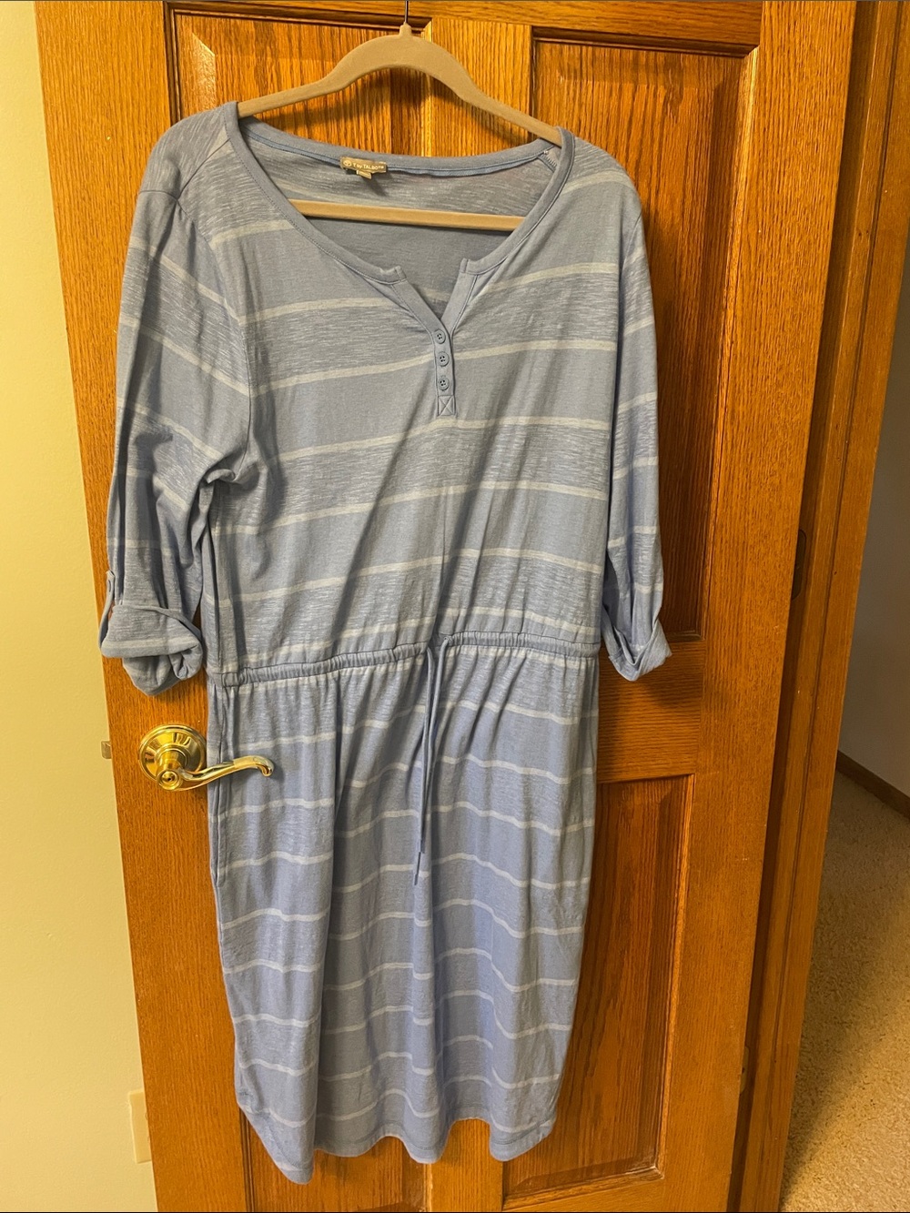 Talbots Light Blue Striped Long Sleeve Henley Dress